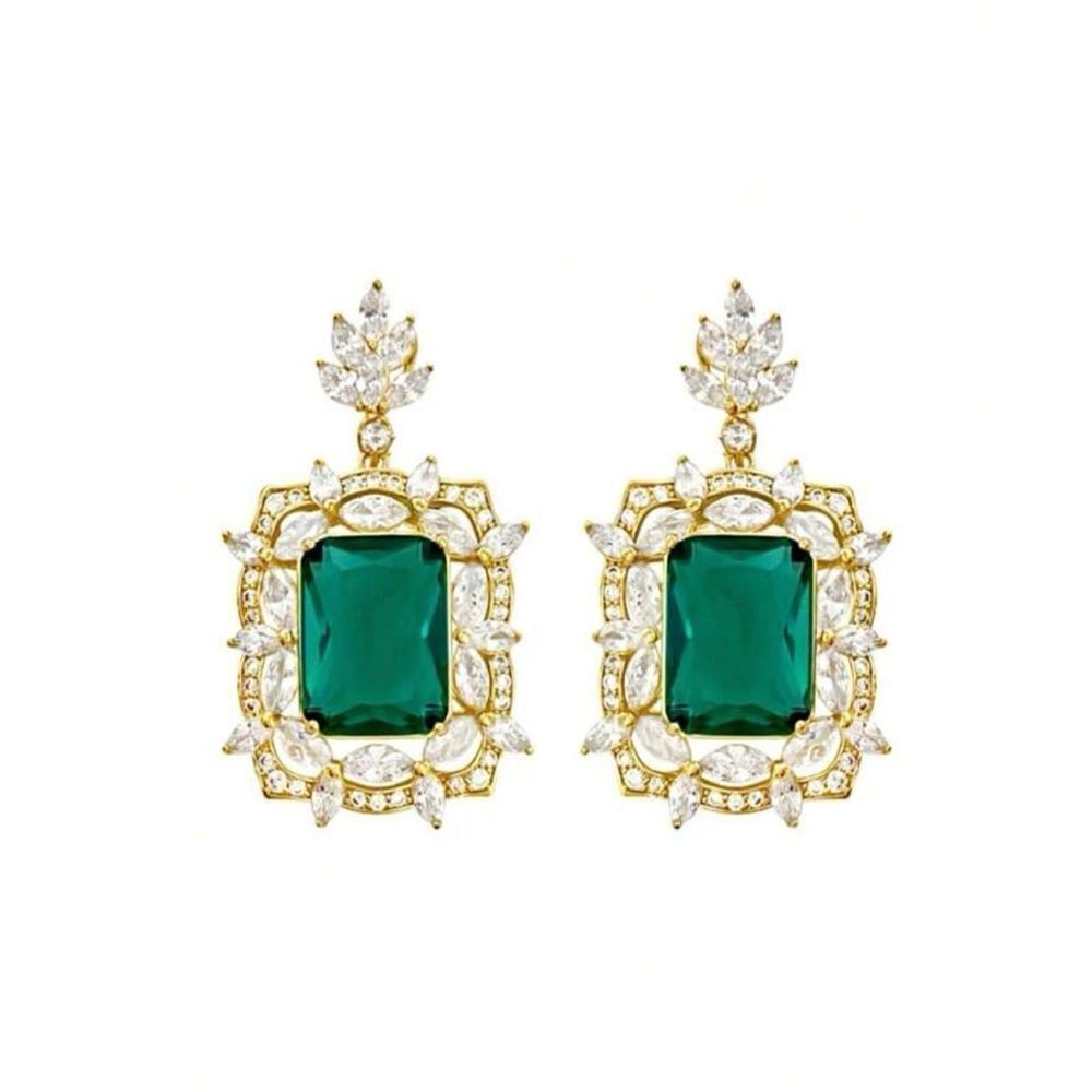 Elegant Gold-Plated Emerald Green Crystal Drop Earrings